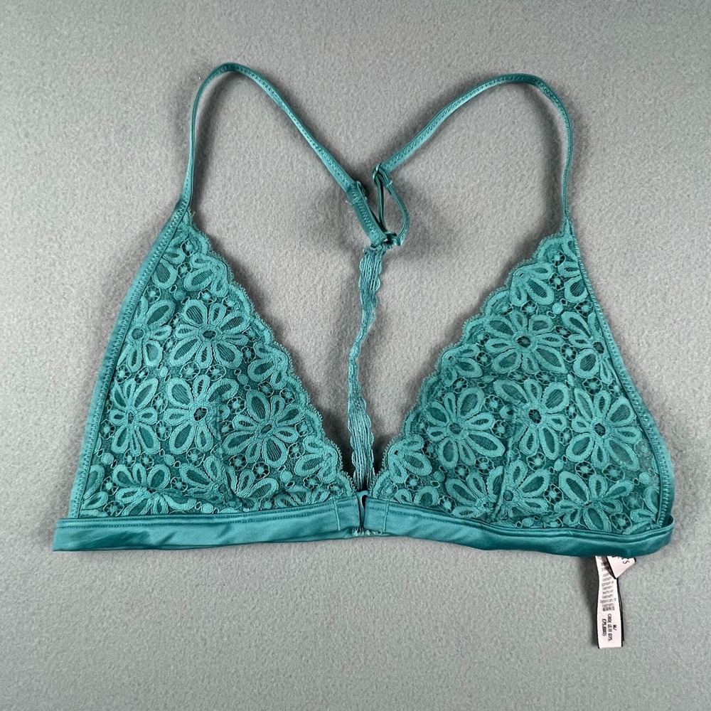 Victoria's Secret Bralette Medium Teal Floral Lace T-Back Racerback Festival